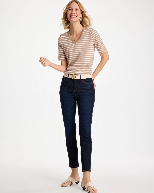Striped Cotton Slub V-Neck Tee - image 2